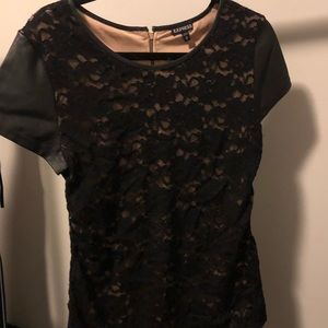 Black lace and leather floral top